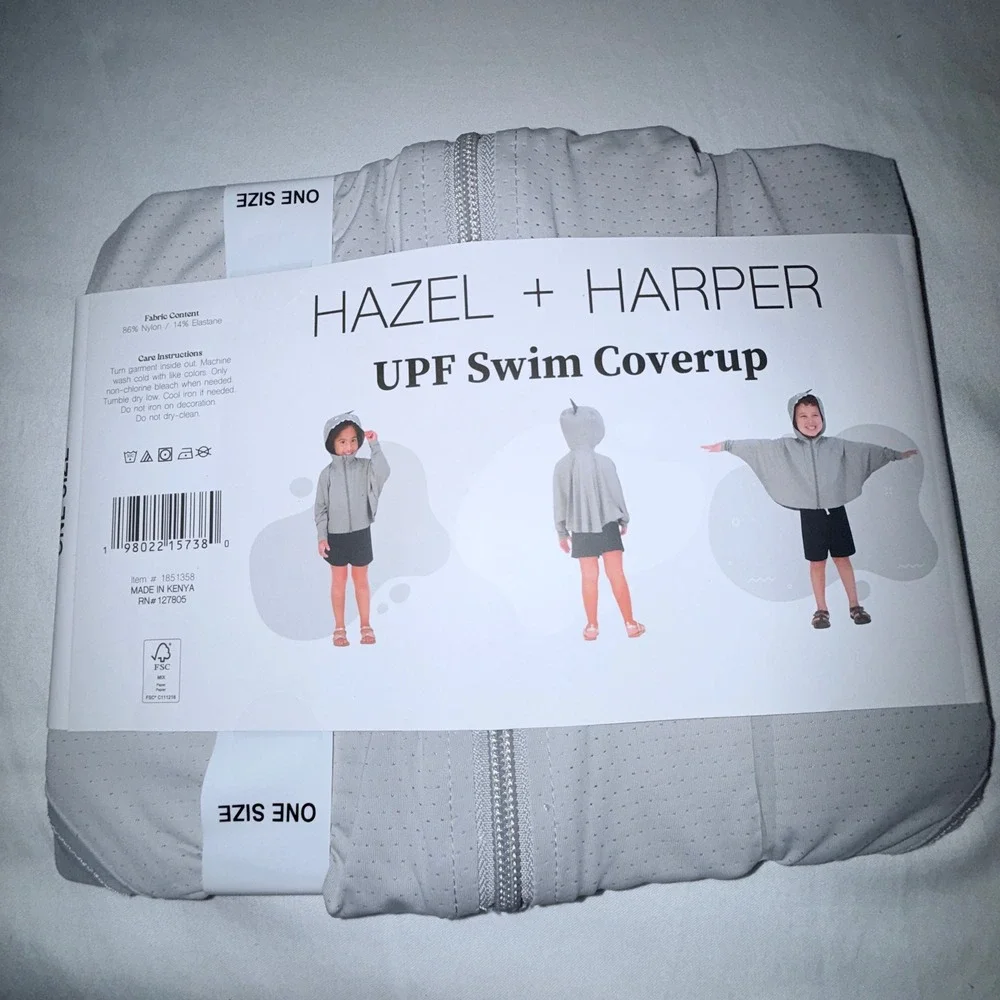 Hazel + Harper Swim Coverup Kids 2T-4T Grey New UPF Hooded Zip Rash Guard
